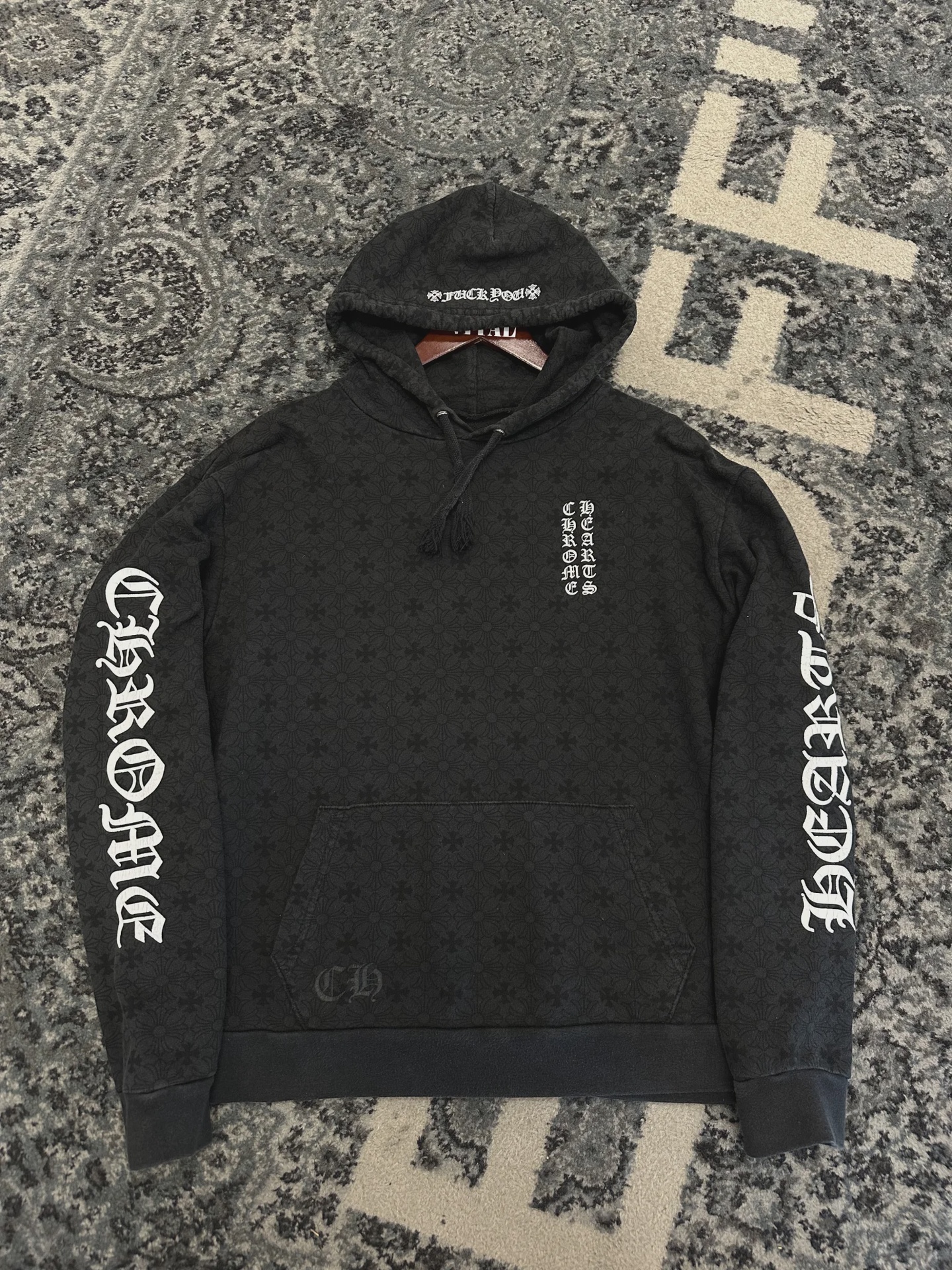 Chrome Hearts Chrome Hearts Monogram Vertical Logo Hoodie 'Black' - Size S