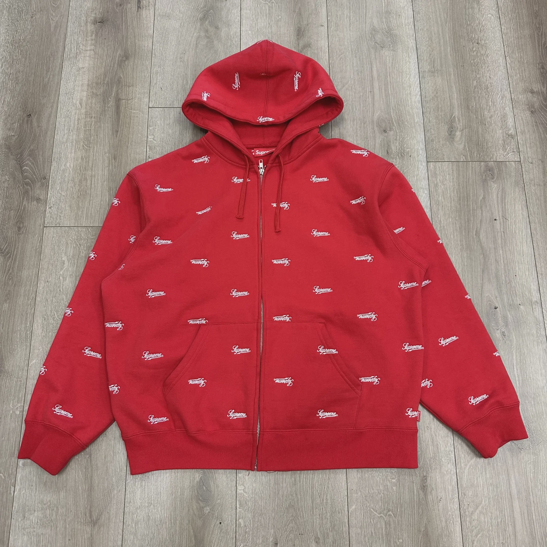 Supreme Supreme Repeat Script Zip Up Hooded Sweatshirt - Size L
