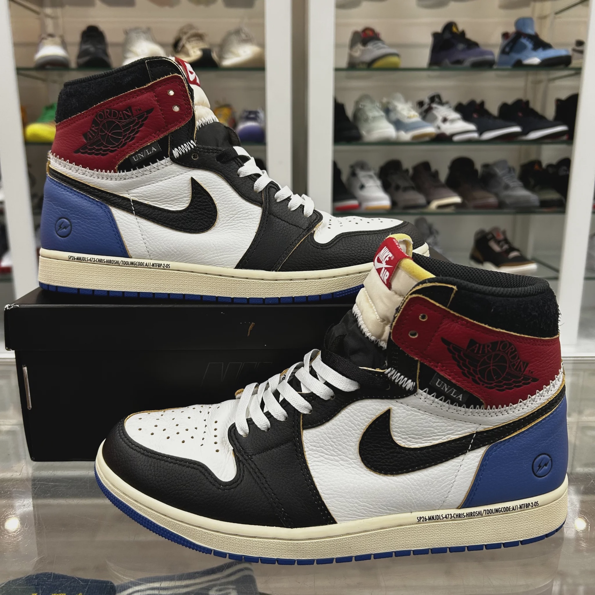 Air Jordan 1 Retro High Original SP Fragment  x Union LA Varsity Red Sport Royal Blue • Pre-Owned [8359] - photo 7