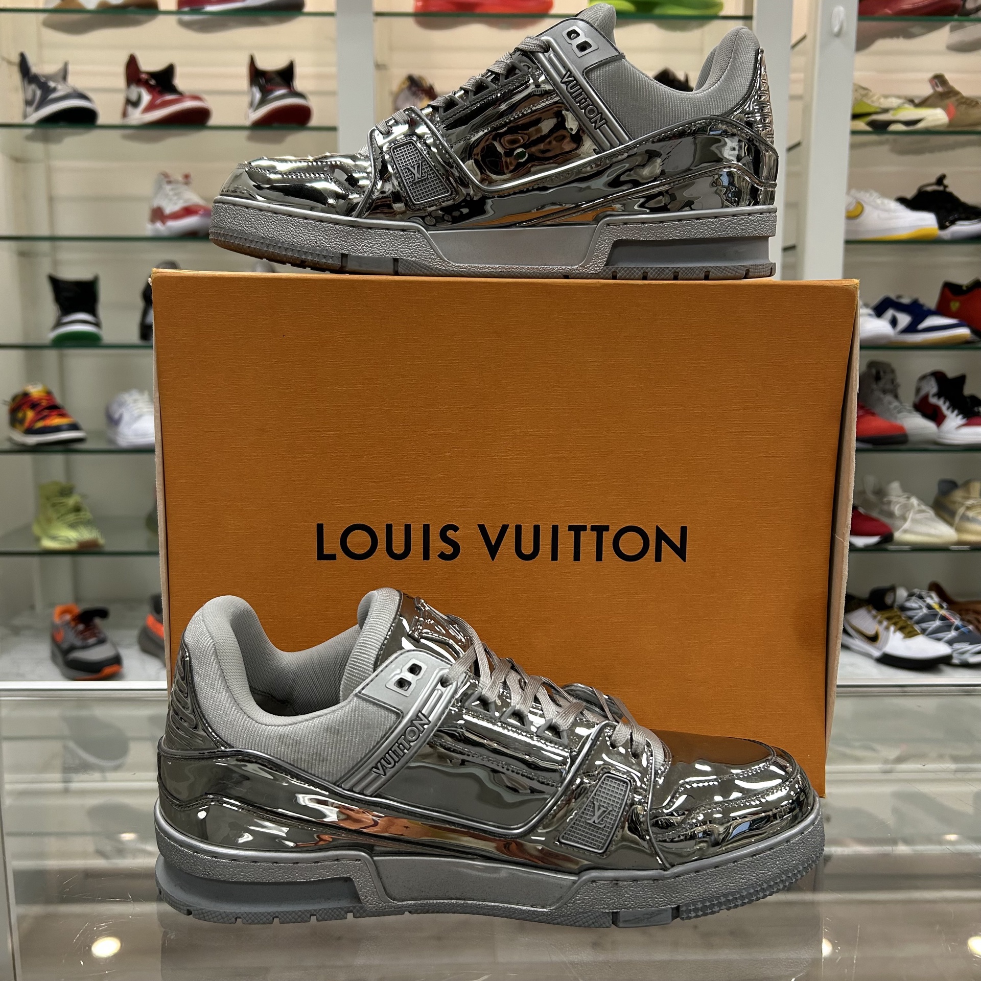 LOUIS VUITTON Silver Mirror LV Trainer Sneaker - Pre-Owned 2