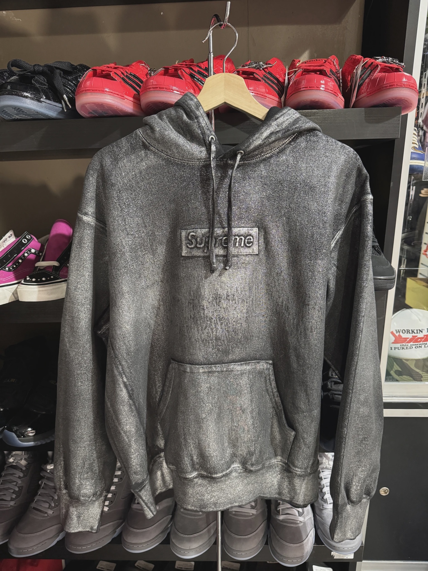 Supreme MM6 Maison Margiela Foil Box Logo Hooded Sweatshirt Black • Pre-Owned [3164]