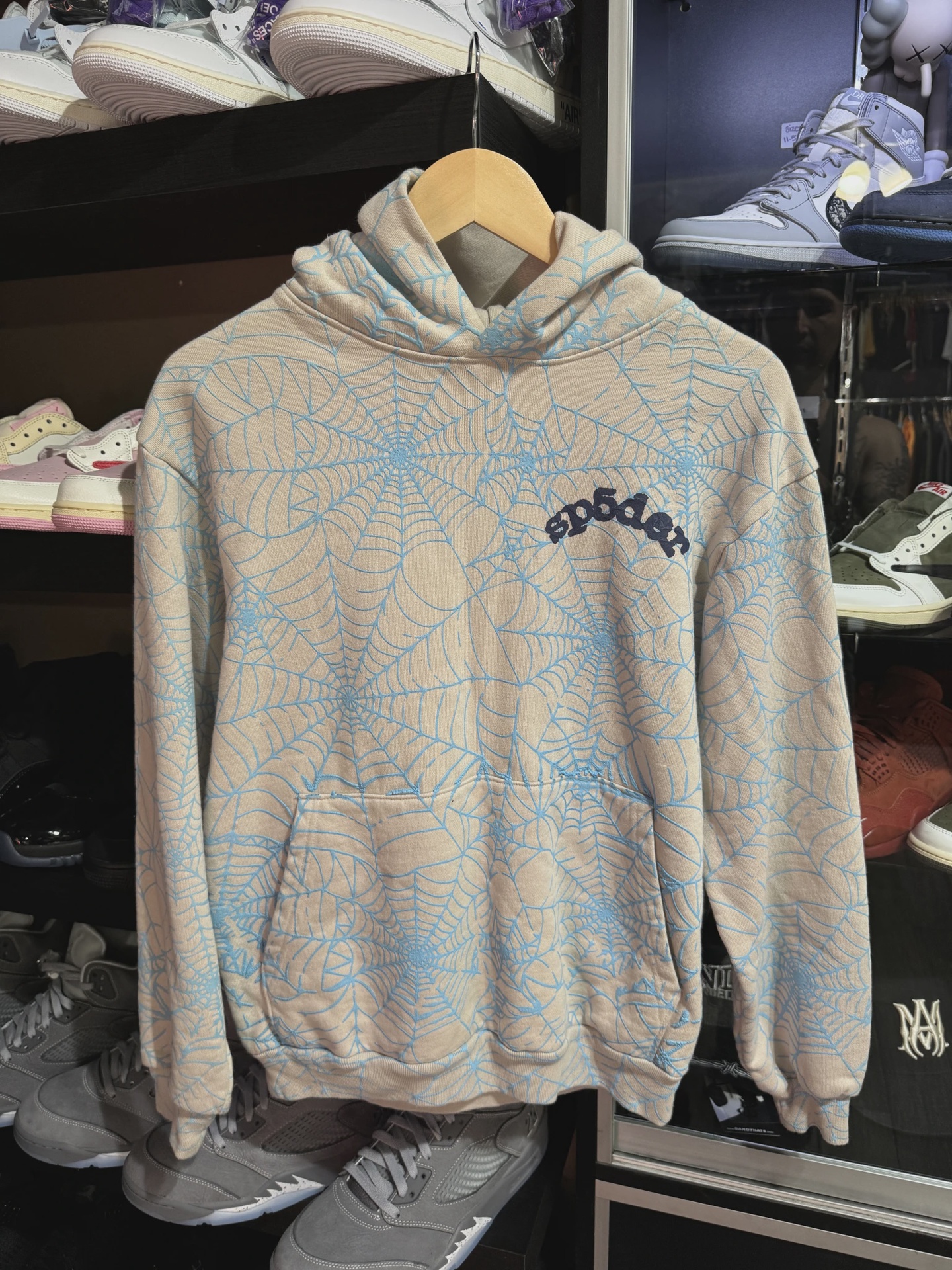 Sp5der Hoodie Grey Blue Web size S • Pre-Owned [2629]