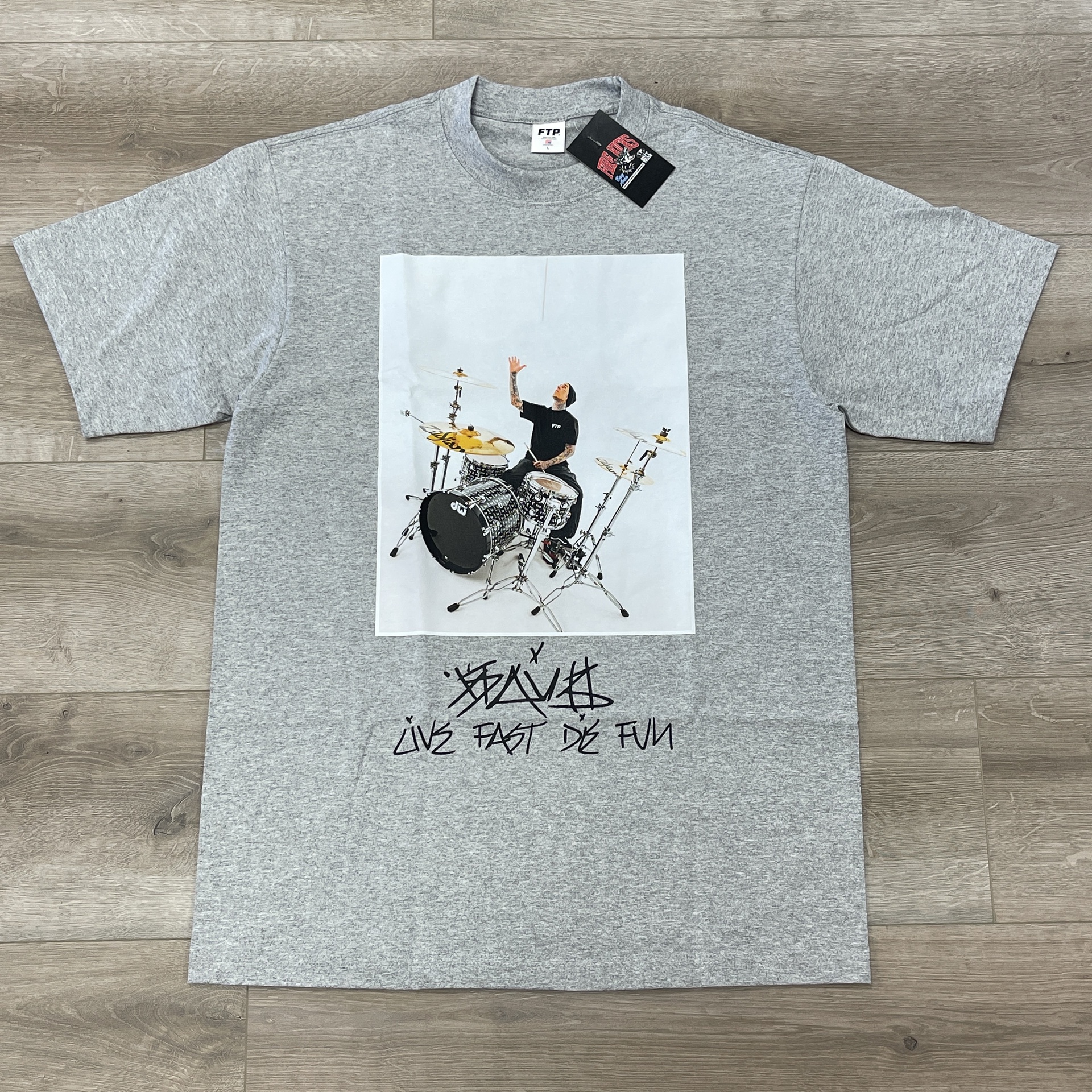 SS25 FTP x Famous Travis Barker Photo Tee Gray Size Large New