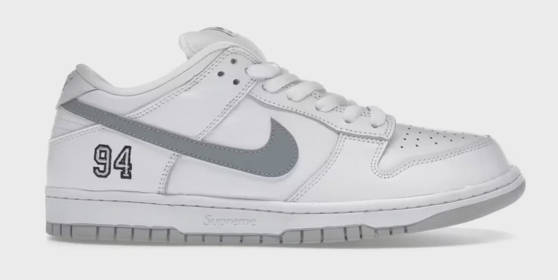 Nike Nike SB Dunk Low Supreme 94 White Metallic Silver - Size US M 12