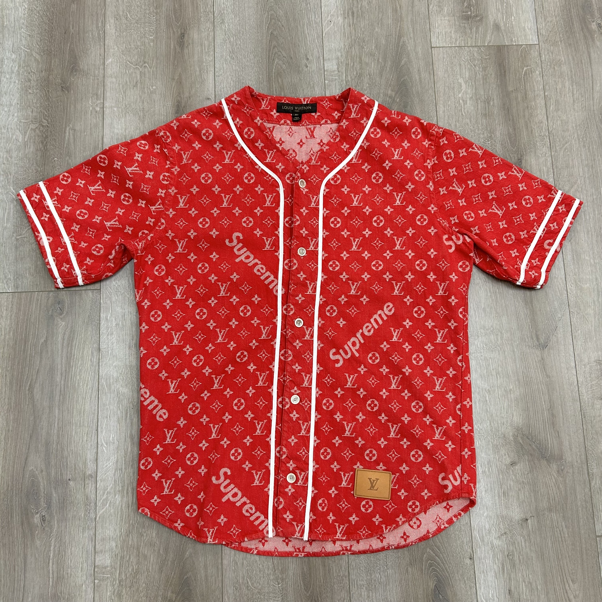 Supreme x Louis Vuitton Jacquard Denim Baseball Jersey Red - Pre-Owned