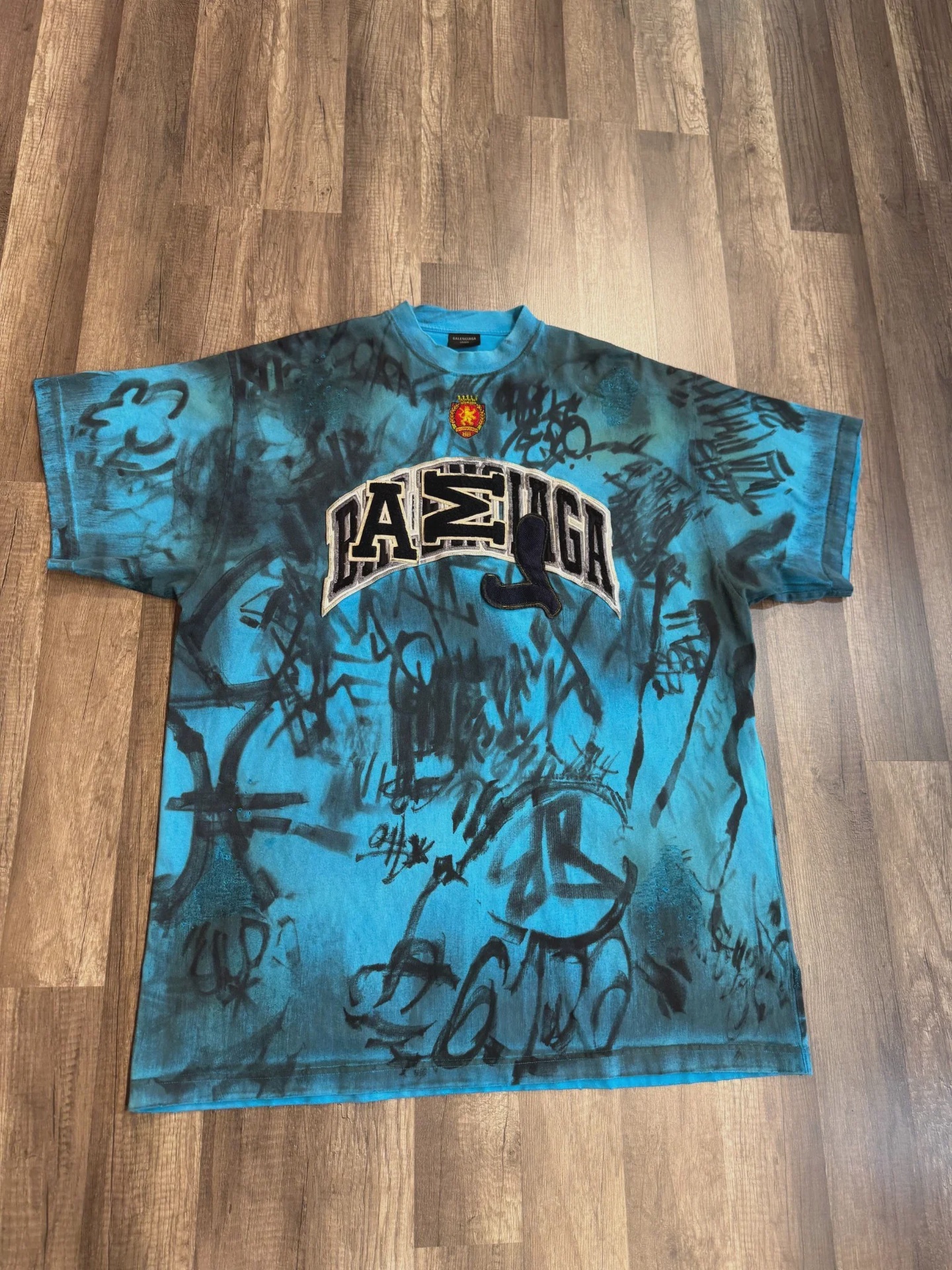 Balenciaga Balenciaga Blue Grafitti Tee - Size XXL