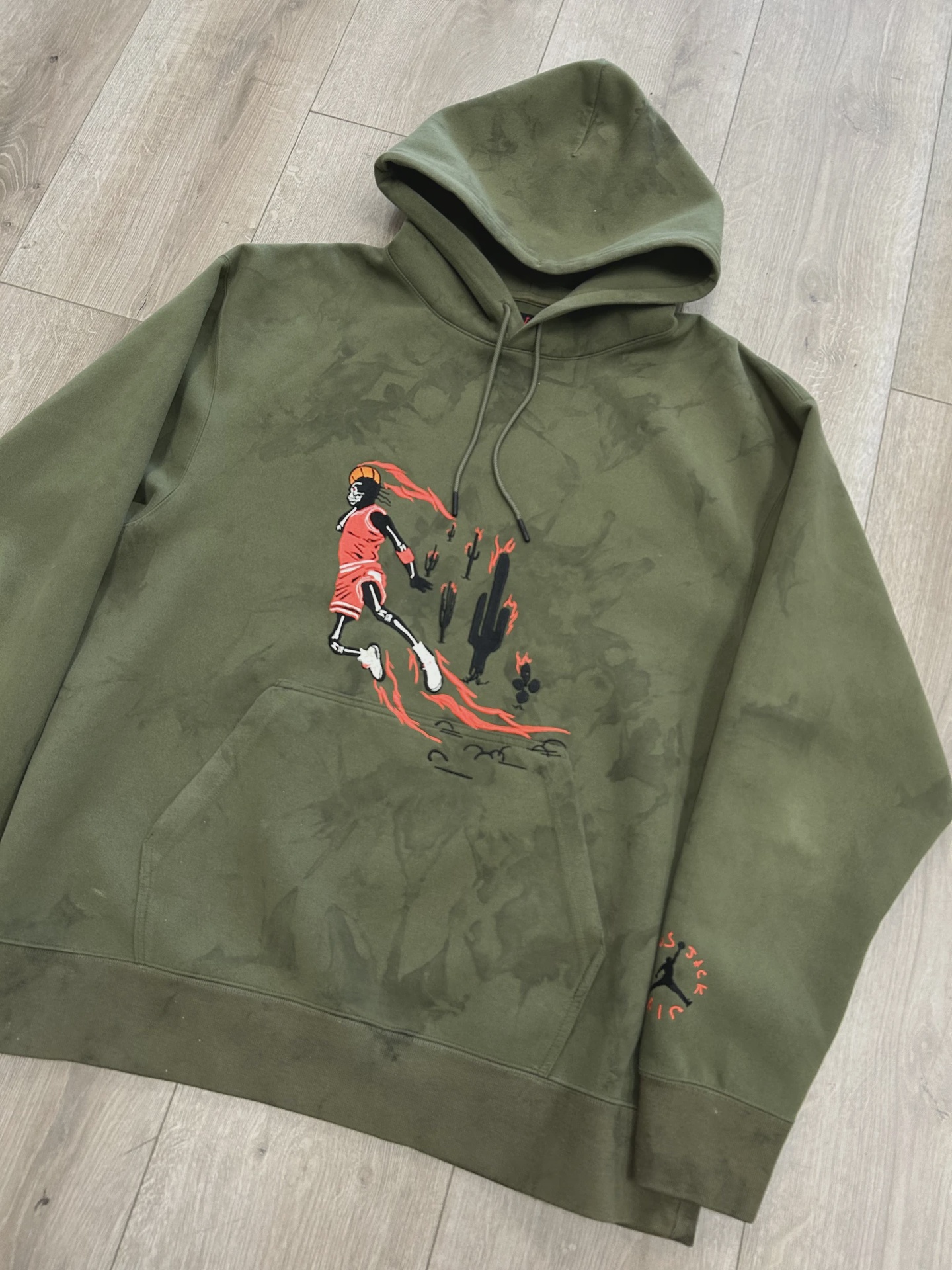 Travis Scott Jordan Washed Suede Hoodie Olive • Pre-Owned [6657] 6
