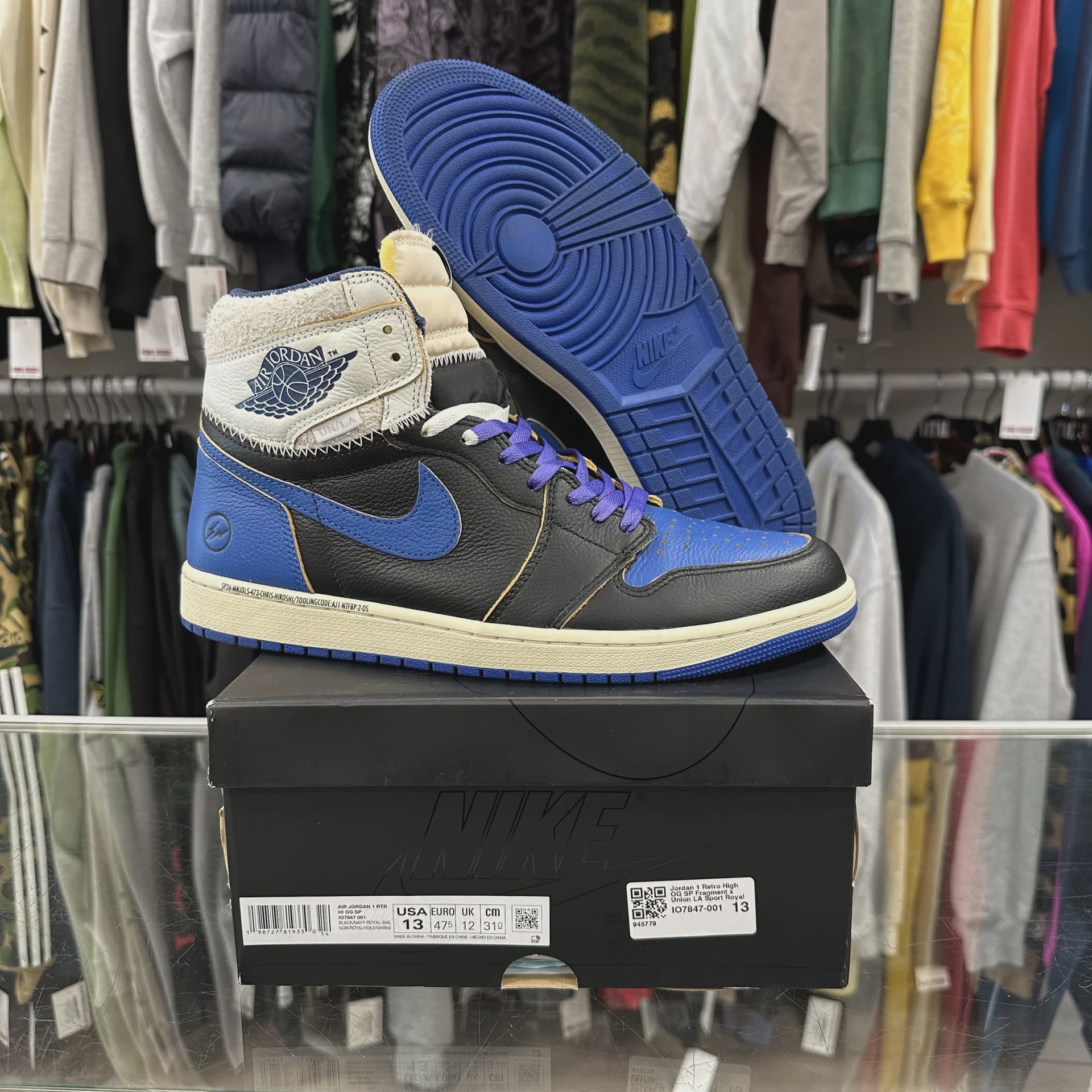 Jordan Air Jordan 1 Retro High Original SP Fragment x Union LA Sport Royal Blue - Size US M 13