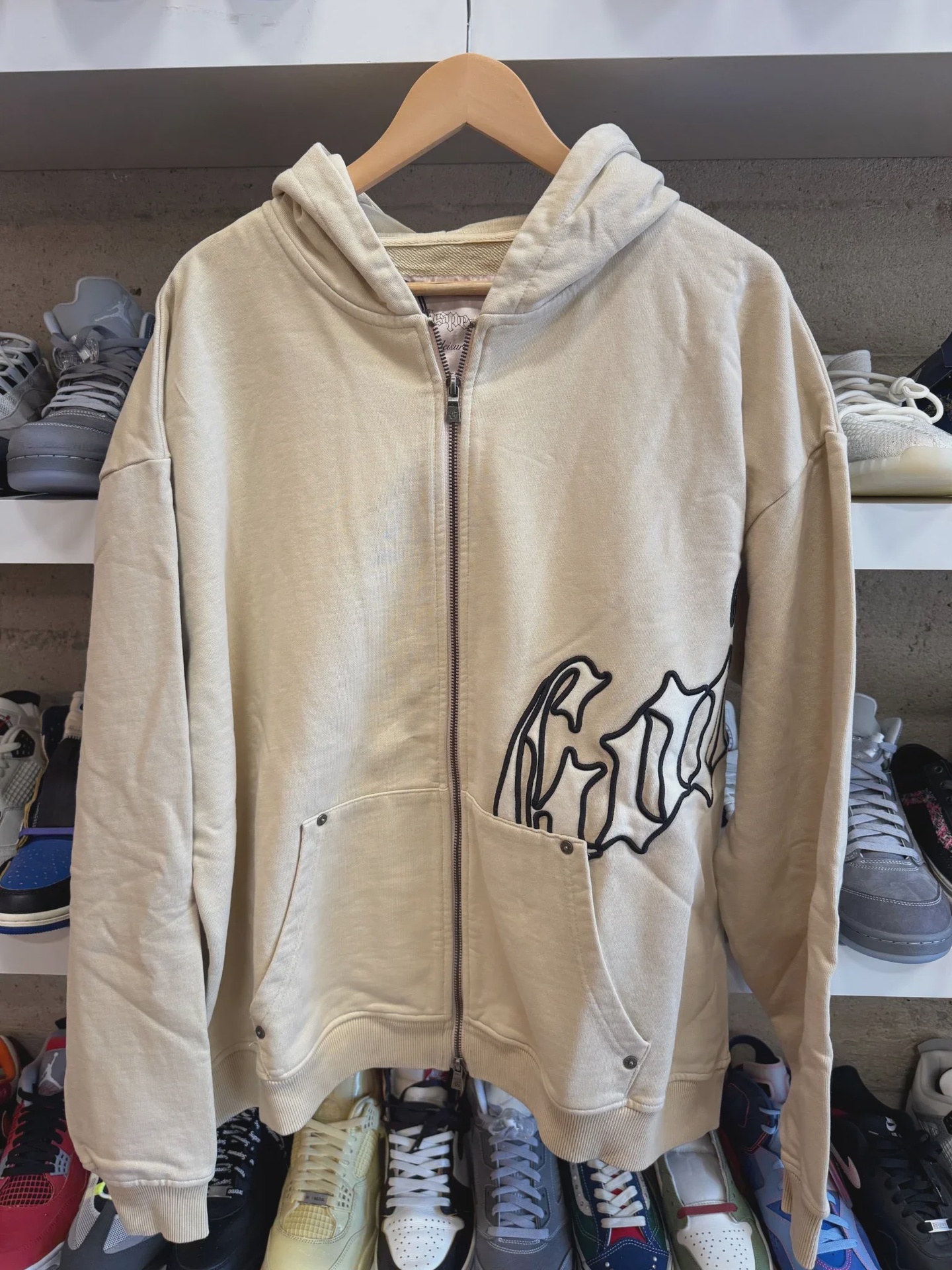 godspeed Godspeed Light Brown Cross Logo Zip Up Hoodie - Size XL
