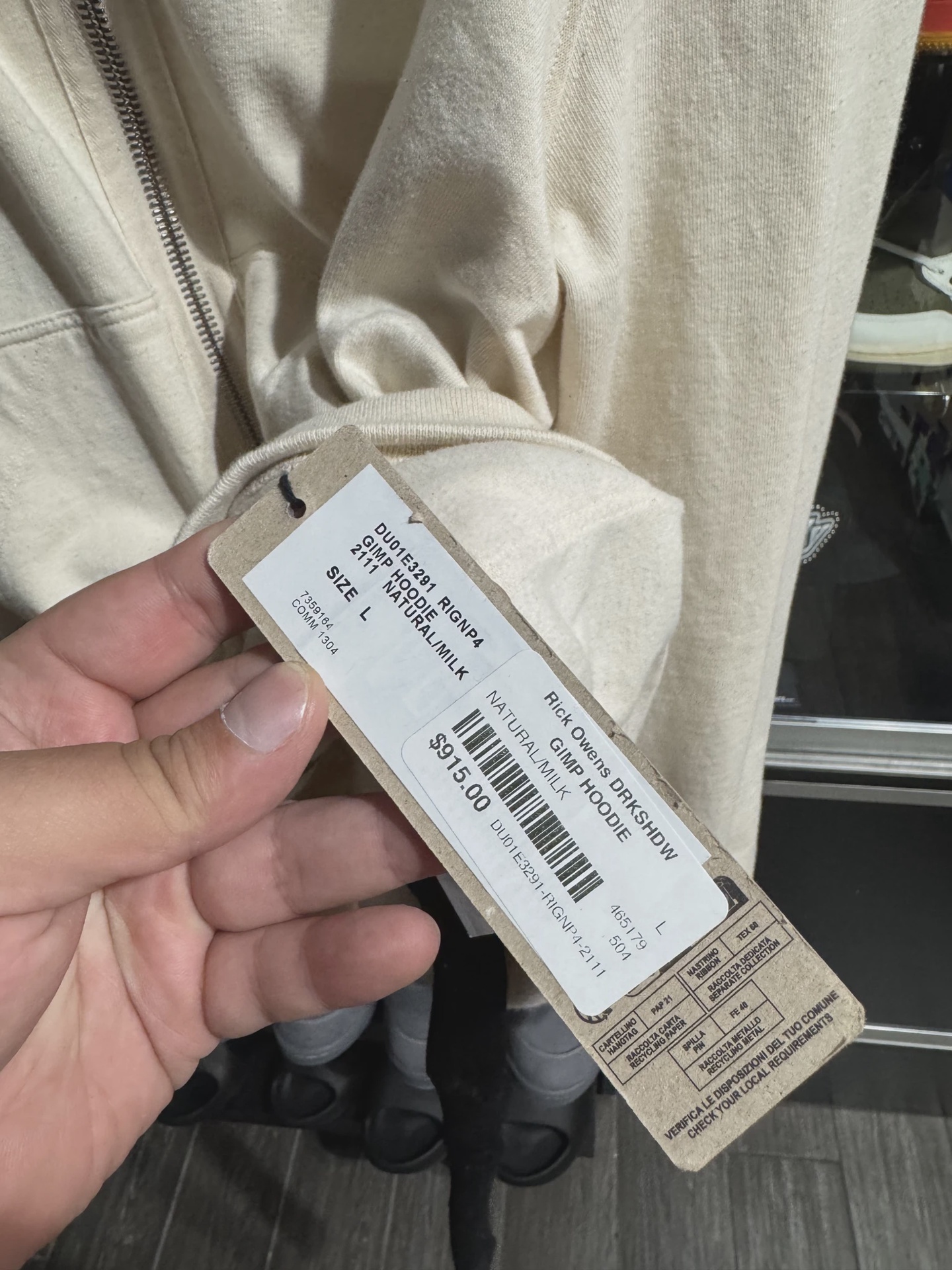 Rick Owen’s Cream Zip Up sz L • Brand New [2647] 2