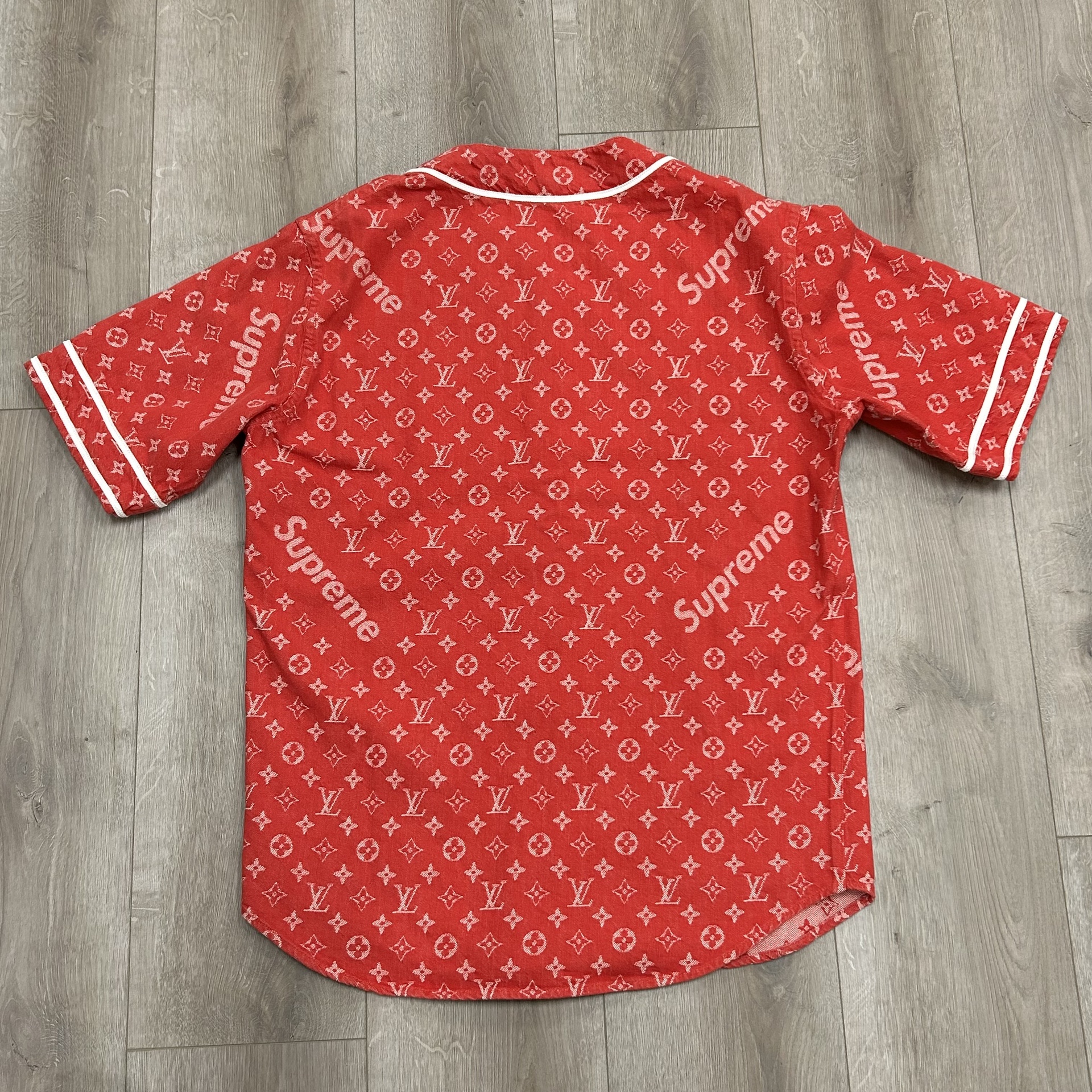 Supreme x Louis Vuitton Jacquard Denim Baseball Jersey Red - Pre-Owned 3