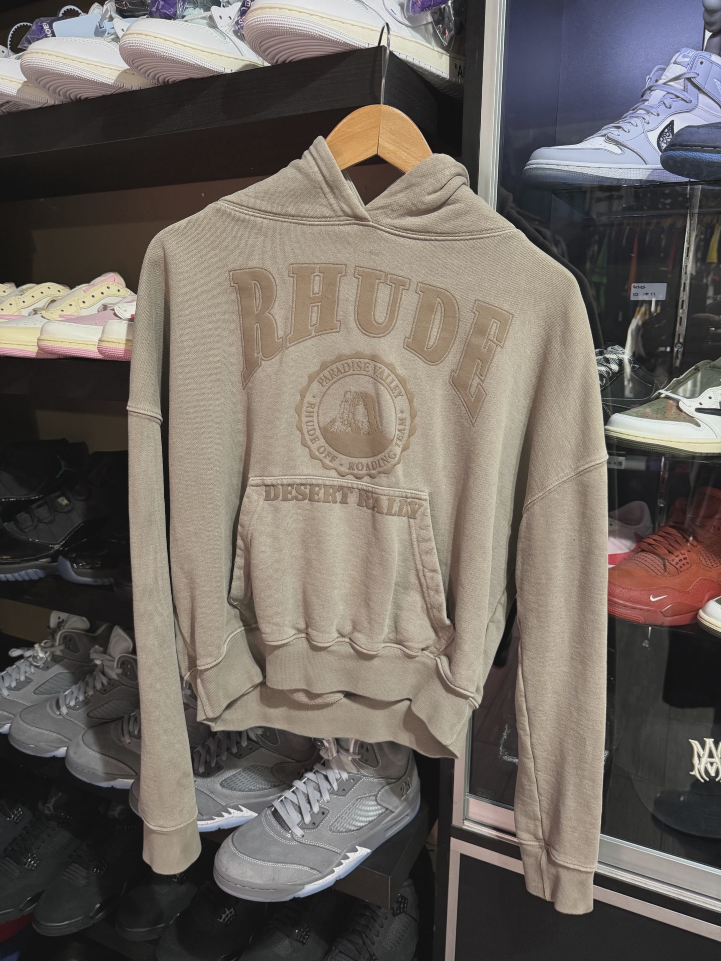 Rhude Desert Rally Light Brown Hoodie size S • Pre-Owned [2229]