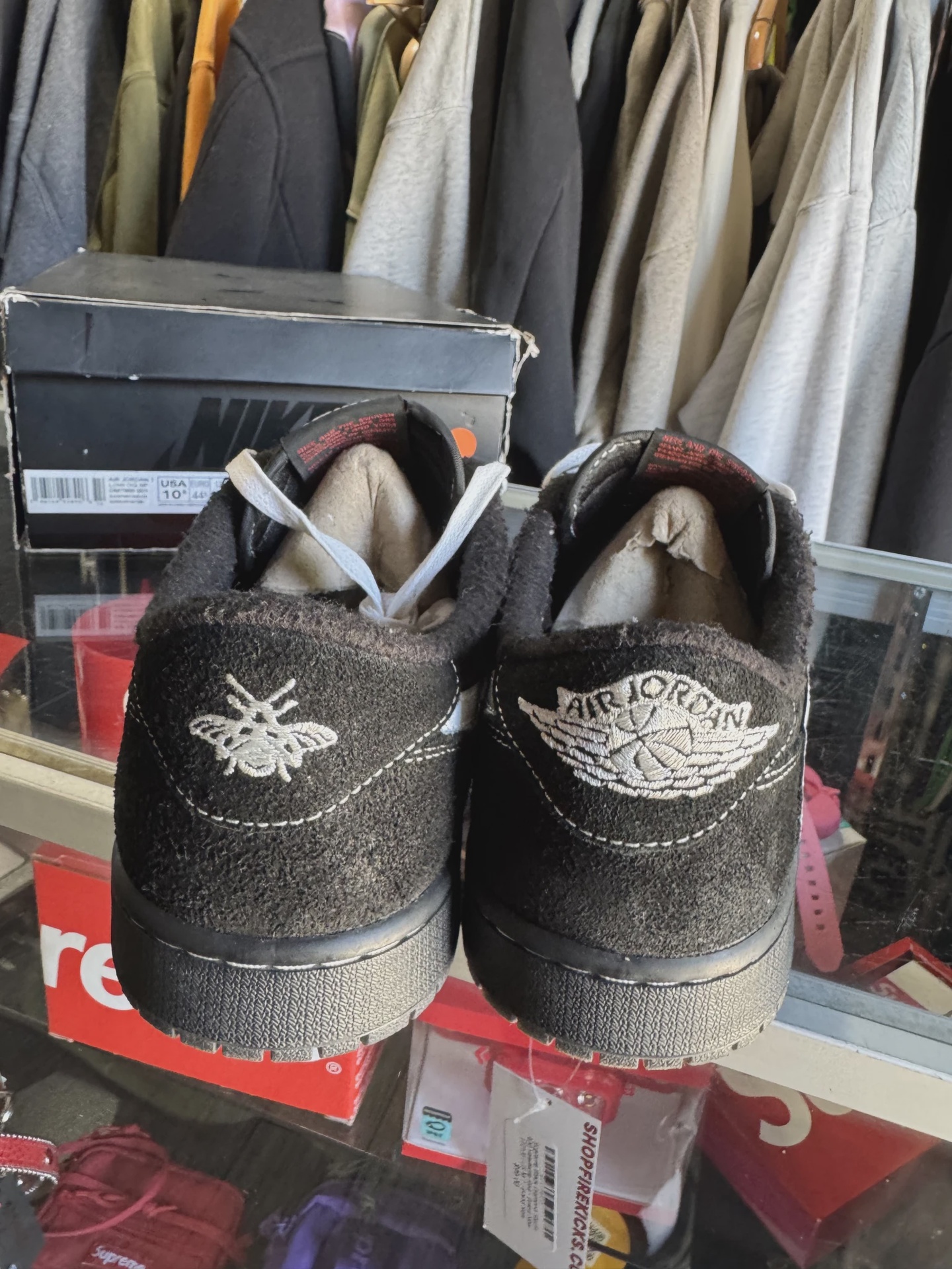 Jordan 1 Retro Low OG SP Travis Scott Black Phantom Custom Swoosh • Pre-Owned [4509] 4