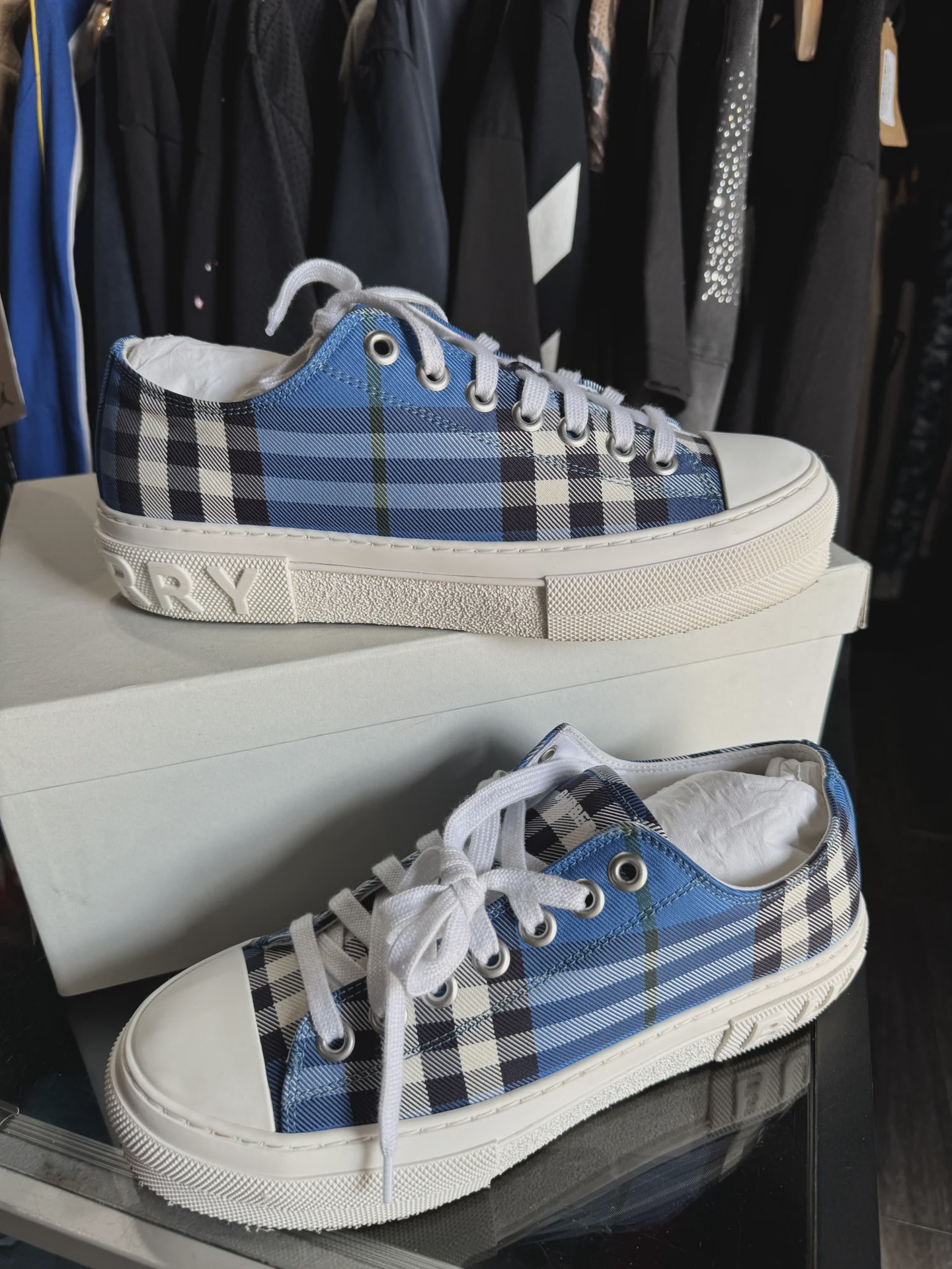 Burberry Burberry Blue Checkerboard Shoes - Size US M 8