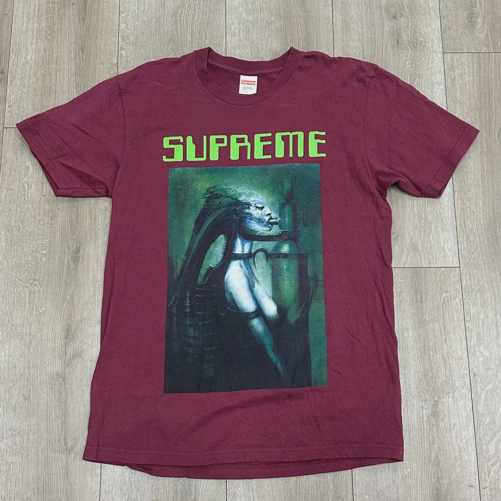 Supreme FW14 Supreme x H.R. Giger Alien Maroon Tee - Size L