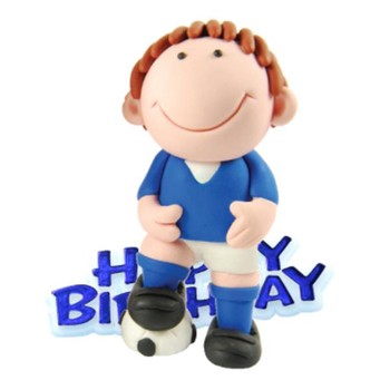 BLUE FOOTBALLER RESIN CAKE DECORATION