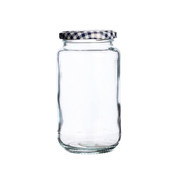 TWIST LID GLASS JAR 580ML - BLUE/WHITE