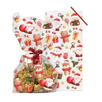 CELLOPHANE GIFT BAGS - SANTA AND FRIENDS - PACK OF 20
