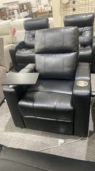 Rider Power Faux Leather Recliner with Table, Black