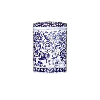 BLUE AND WHITE OVAL TIN