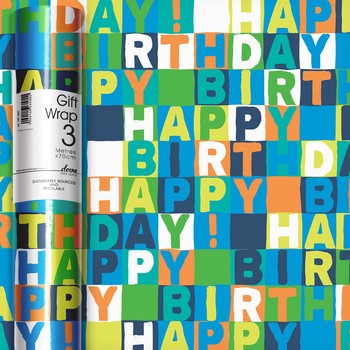 Deva Designs - Gift Roll Wrap 3M - Neon Birthday Blue