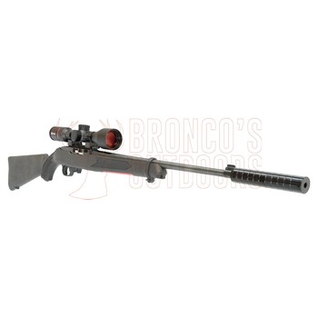 Ruger 10/22 Blued Synthetic .22 LR + Burris Fullfield Riflescope 3-12x42mm Plex KSB MY25 + Stealth Alloy Weaver Scope Rings 1" Medium + Suppressor