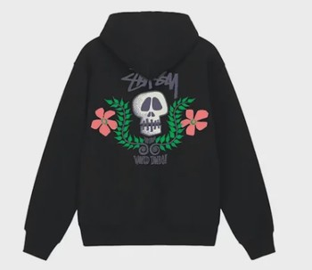SS24 Stussy Skull Crest Zip Hoodie Black • Brand New [8183] - view 2