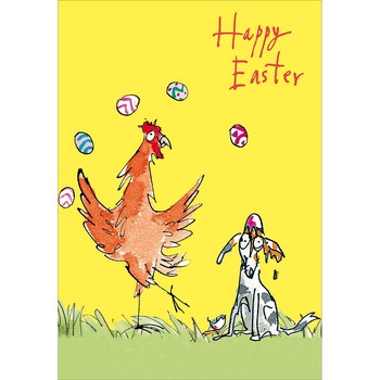 Woodmansterne - juggling chicken with dog with cracked egg - 619021