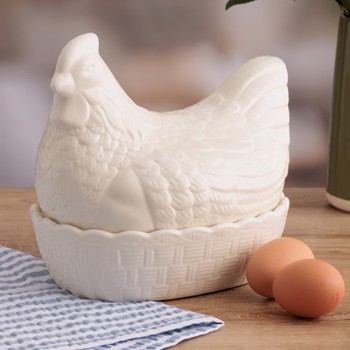 CERAMIC CREAM HEN NEST