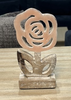 Enameled Mango Wood Figure / PINK FLOWER SMALL