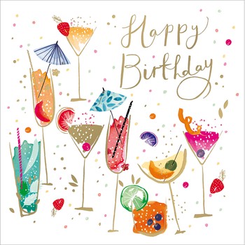 Woodmansterne - Different Coloured Cocktail Glasses - Greetings Card