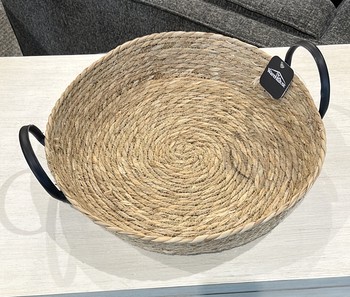 Woven Basket w/ Faux Leather Handle Large