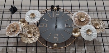 Metal Wall Clock with Flowers