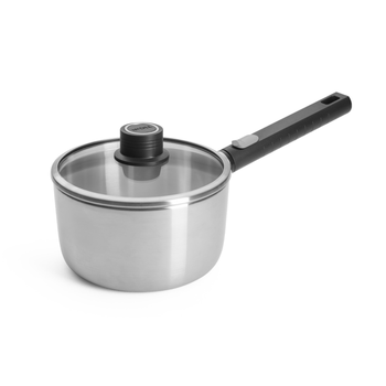 WOLL 'LOGIC STEEL' SAUCEPAN WITH GLASS LID & REMOVABLE HANDLE - 18CM