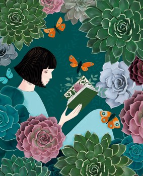 Art File - Agnes Woman Reading Among Succulents - AG02A (D)