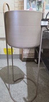 Elevated Beige Metal Planter w/Rattan Detail / Large