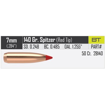 Nosler Ballistic Tip Hunting 7mm .284" 140gr Projectiles, Quantity of 50