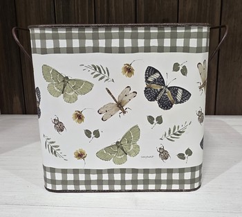 White & Green Metal Bucket - Spring Theme / Small