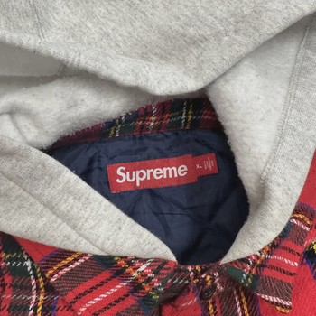 FW23 Supreme Tartan Flannel Hooded Shirt 'Red' • Pre-Owned [5724] - view 5