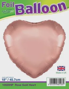 Oaktree - 18" Rose Gold Heart Packaged Balloon - 10020HP