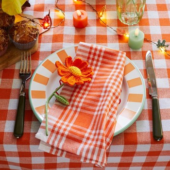 GINGHAM COTTON NAPKINS - ORANGE / PACK OF 2