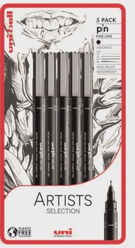 Mitsubishi - uni-ball PIN 5pc Blister Artists Selection Fine Liners - 238212793