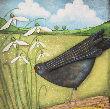 Green Pebble - Blackbird & Snowdrop -CB23324 (D)