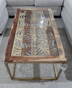 Adagio rectangular laser cut acacia and iron cocktail table