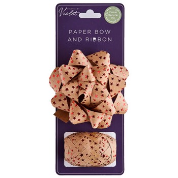 Violet Paper Bow and Ribbon Red Stars