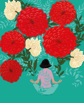 Art File - Agnes Meditating Woman Red Flowers - AG08A (D)