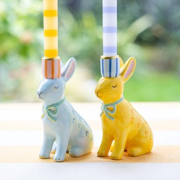 HAND-PAINTED CERAMIC BUNNY CANDLE HOLDER