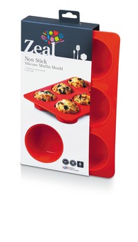 NON STICK SILICONE 6 LARGE MUFFIN MOULD - RED