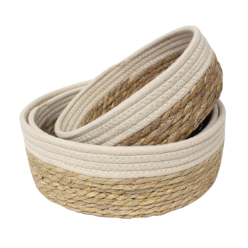 NESTING WOVEN BASKETS WITH CREAM BORDER - SET OF 3