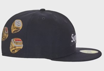 Supreme Rings Box Logo New Era 59Fifty Fitted Hat Navy • Brand New [3339] - view 3